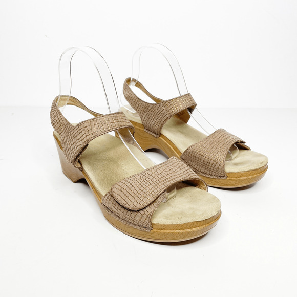 DANSKO Sonnet Leather clog Sandal croc embossed brown comfort Womens 41 10.5 11 - Picture 1 of 7